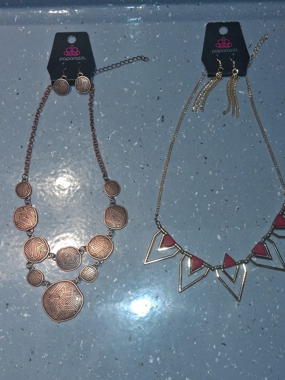 paparazzi Rose Gold Textured Disc Bib Necklace with Matching Earrings